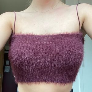 ZARA burgundy fuzzy crop top, perfect for fall!